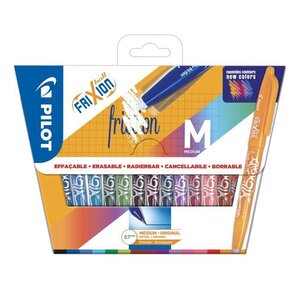 PILOT- POCHETTE de 15 rollers effacables - Frixion Ball - Pointe Moyenne - Encre Noire, Bleue, Rouge, Verte, Bleu ciel, Corail, Abri