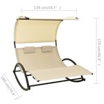 vidaXL Chaise longue double avec auvent Textilène Crème