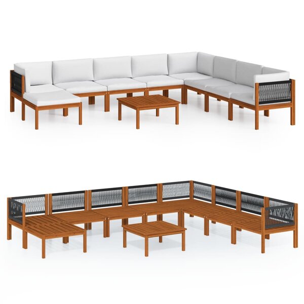 vidaXL Salon de jardin 9 Pièces avec coussins Crème Bois d'acacia solide