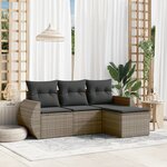 vidaXL Salon de jardin 4 Pièces avec coussins gris résine tressée