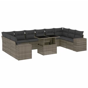 vidaXL Salon de jardin 11 Pièces avec coussins gris résine tressée