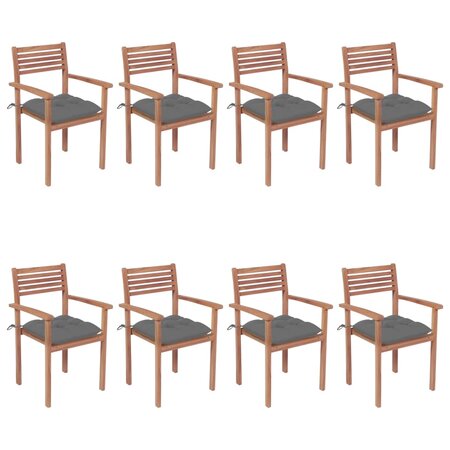 vidaXL Chaises de jardin empilables avec coussins 8 Pièces Teck solide