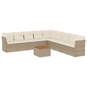 vidaXL Salon de jardin avec coussins 10 Pièces beige résine tressée