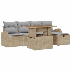 vidaXL Ensemble de canapé de jardin 6 Pièces Beige polyrotin