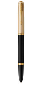 PARKER 51 Deluxe Stylo Plume Corps Résine Noire + Capuchon plaqué or Plume fine 18k Coffret cadeau