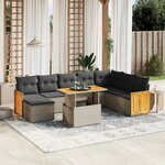 vidaXL Salon de jardin 9 Pièces avec coussins gris résine tressée