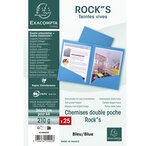 Paquet De 25 Chemises Double Poche Rock''s 210 - Double A4 Ou A3 - 24x32cm - Bleu - X 10 - Exacompta
