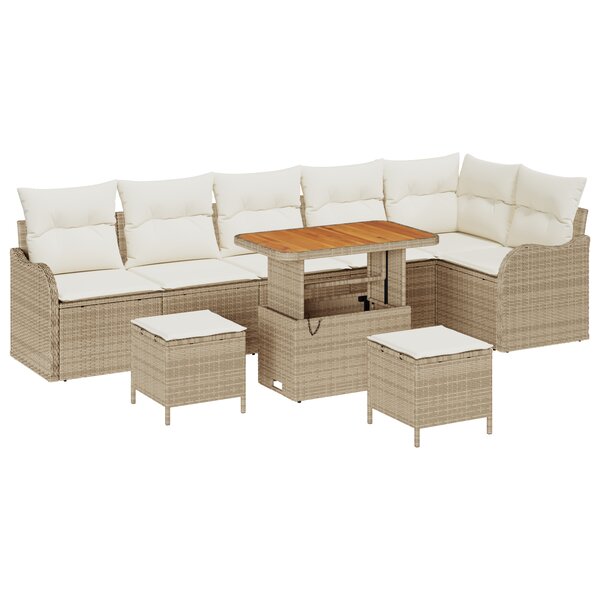 vidaXL Ensemble de Canapés de Jardin 9 Pièces avec Coussins en Rattan Poly Beige Acacia