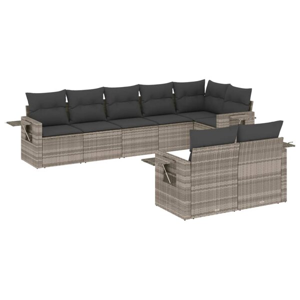 vidaXL Salon de jardin 8 Pièces avec coussins gris clair résine tressée