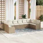 Ensemble de Canapé de Jardin 10 Pièces avec Coussins Rattan Poly Beige