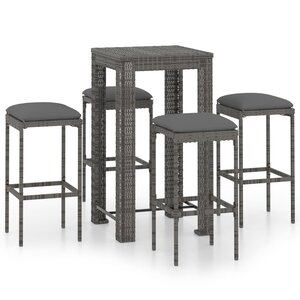 vidaXL Ensemble de bar de jardin 5 Pièces et coussins Résine tressée Gris