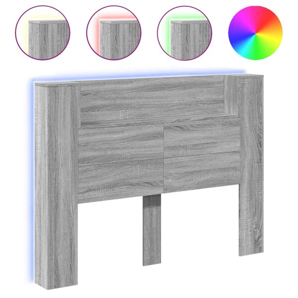 vidaXL Armoire tête de lit avec LED sonoma gris 140x16 5x103 5 cm