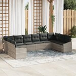vidaXL ensemble de canapé de jardin 10 pièces avec coussins Gris Clair Rattan Poly