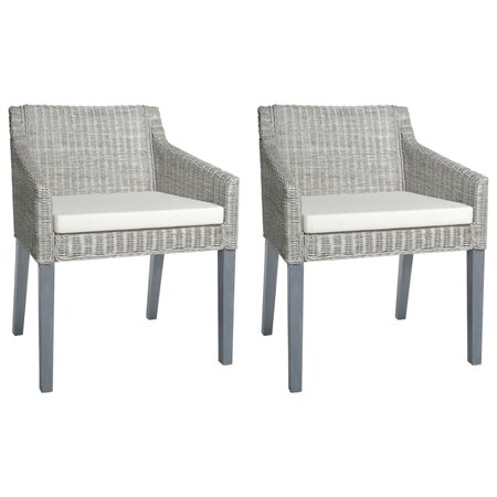 vidaXL Chaises à manger avec coussins lot de 2 gris rotin naturel