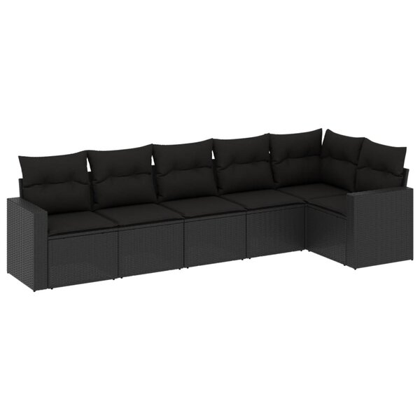 vidaXL Salon de jardin 6 Pièces avec coussins noir résine tressée
