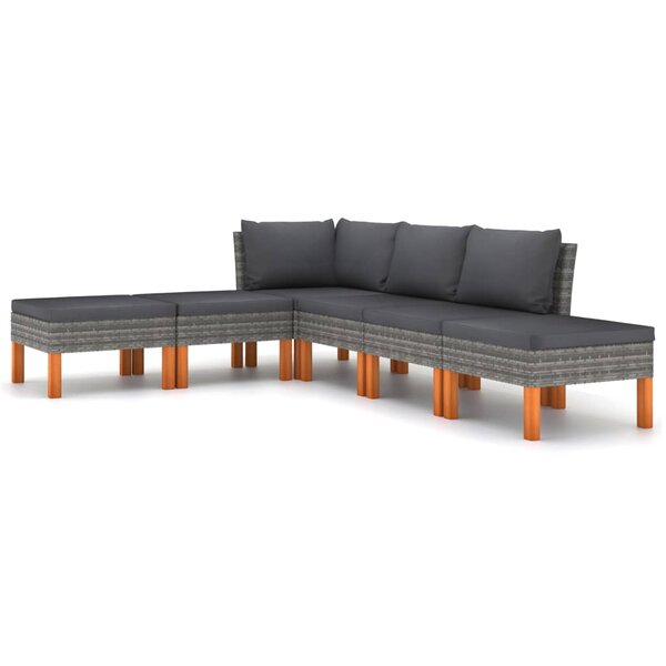 vidaXL Salon de jardin 6 Pièces avec coussins Résine tressée Gris