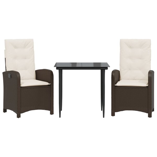 vidaXL Ensemble à manger de jardin 3 Pièces et coussins marron poly rotin