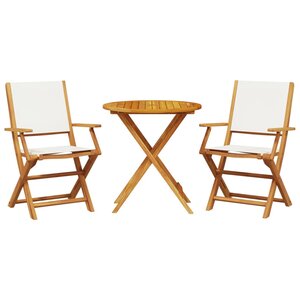 vidaXL Ensemble de bistro 3 Pièces blanc crème tissu et bois massif