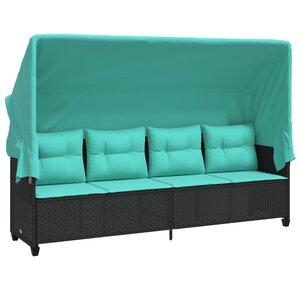 vidaXL Chaise longue avec auvent et coussins noir résine tressée