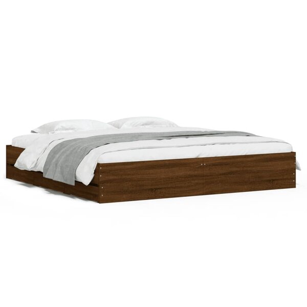 vidaXL Cadre de lit et tiroirs chêne marron 160x200 cm bois ingénierie