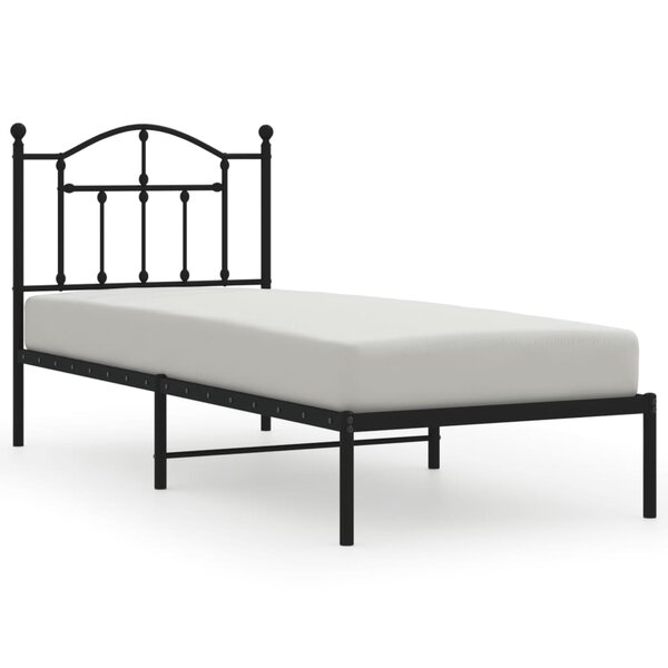 vidaXL Cadre de lit métal avec tête de lit noir 90x190 cm
