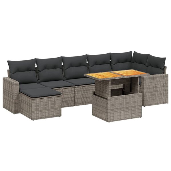 vidaXL Salon de jardin 8 Pièces avec coussins gris résine tressée
