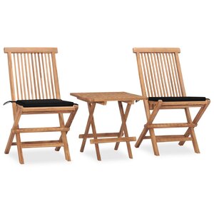 vidaXL Ensemble à manger d'extérieur pliable avec coussin 3 Pièces Teck