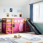 vidaXL Lit mezzanine enfants et rideaux rose 80x200cm bois pin massif