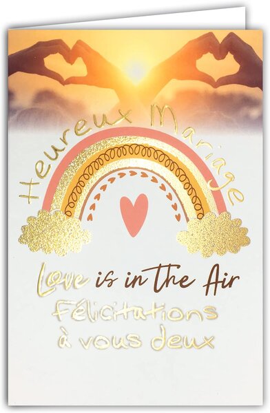 Carte Félicitations Mariage Love is in the Air Doré avec Enveloppe 12x17 5cm