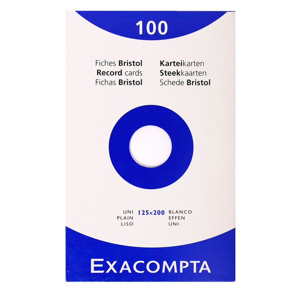 Etui de 100 Fiches BRISTOL 125x200 mm Blanc Uni EXACOMPTA