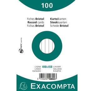 Paquet de 100 Fiches BRISTOL BLANC TRAVERS 100/150 S/F x 20 EXACOMPTA