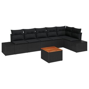 vidaXL Ensemble de canapé de jardin avec coussin 7 Pièces Noir polyrotin