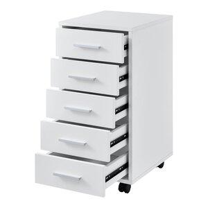 Caisson à roulettes mobile avec 5 tiroirs en MDF 63 cm blanc 03_0001245