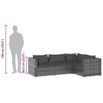 vidaXL Salon de jardin 4 Pièces avec coussins Résine tressée Gris