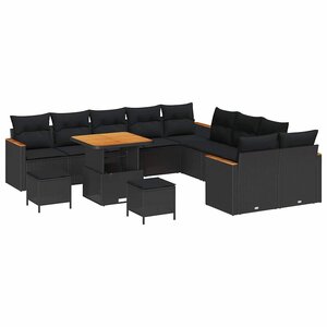 vidaXL Ensemble de canapé de jardin 13 Pièces Noir Poly rotin