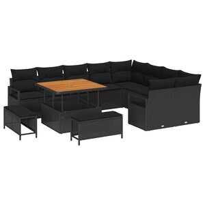 vidaXL Ensemble de canapé de jardin avec coussin 12 Pièces Noir