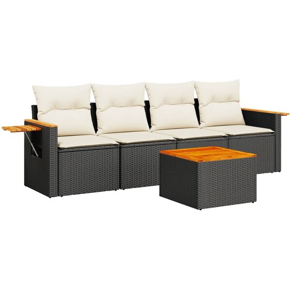 vidaXL Salon de jardin 5 Pièces avec coussins noir résine tressée