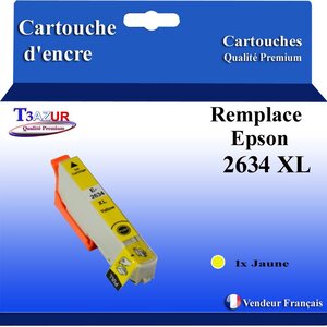 T3AZUR - Cartouche Compatible avec Epson XP-700 XP-710 XP-720 remplace Epson T2634 Jaune