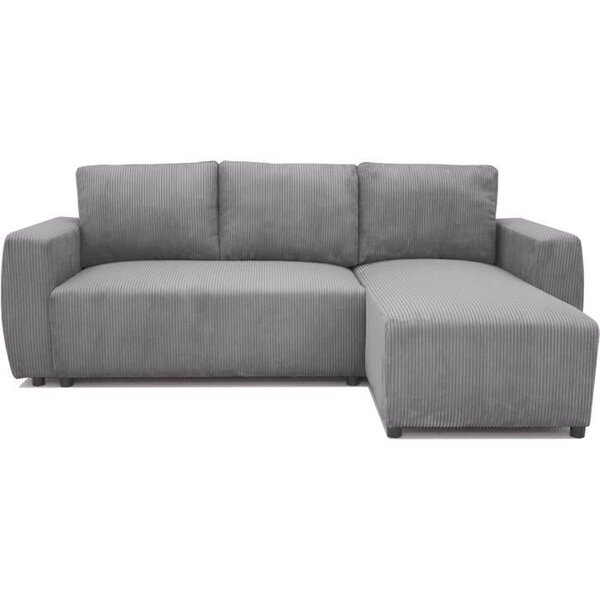 Canapé d'angle convertible réversible 3-4 places - velours côtelé Anthracite - Coffre de rangement - 224 x 155 x 85 cm