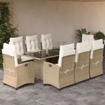 vidaXL Ensemble à manger de jardin et coussins 9 Pièces beige Poly rotin