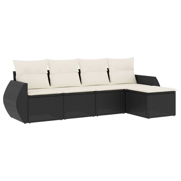 vidaXL Salon de jardin 5 Pièces avec coussins noir résine tressée