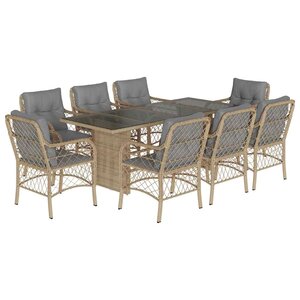 vidaXL Ensemble à manger de jardin et coussins 9 Pièces mélange beige