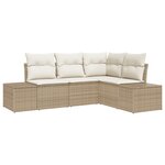 vidaXL Ensemble de Canapé de Jardin 4 Pièces avec Coussins Beige Rattan Poly