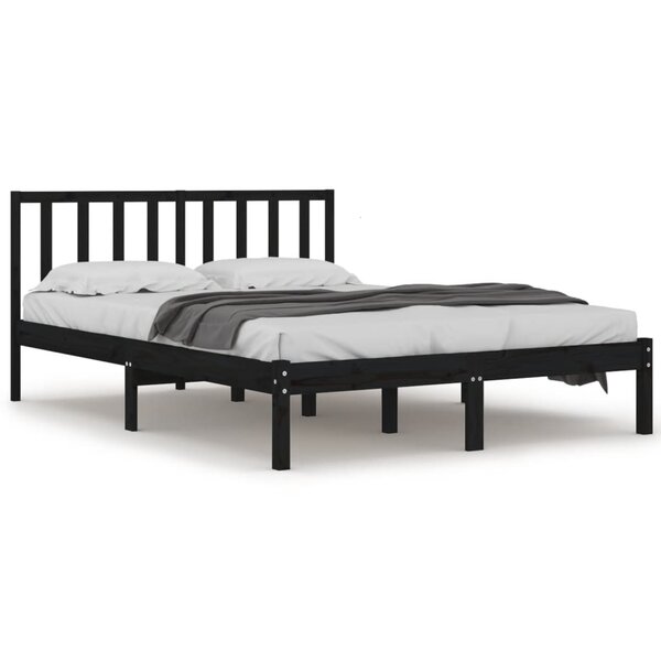 vidaXL Cadre de lit Noir Bois de pin massif 200x200 cm