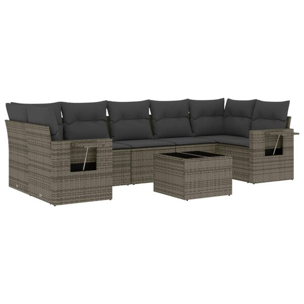 vidaXL Salon de jardin 8 Pièces avec coussins gris résine tressée
