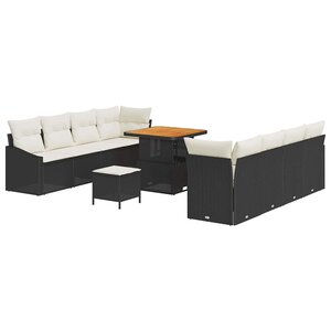 vidaXL Ensemble de canapé de jardin avec coussin 11 Pièces Noir polyrotin