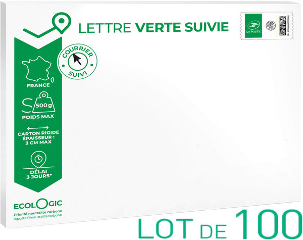 Prêt-à-Poster - Lettre verte suivie - S - Pochette cartonnée 33 x 25 cm - Épaisseur 3cm - Lot de 100