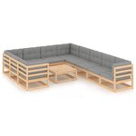 vidaXL Salon de jardin 11 Pièces avec coussins Bois de pin massif