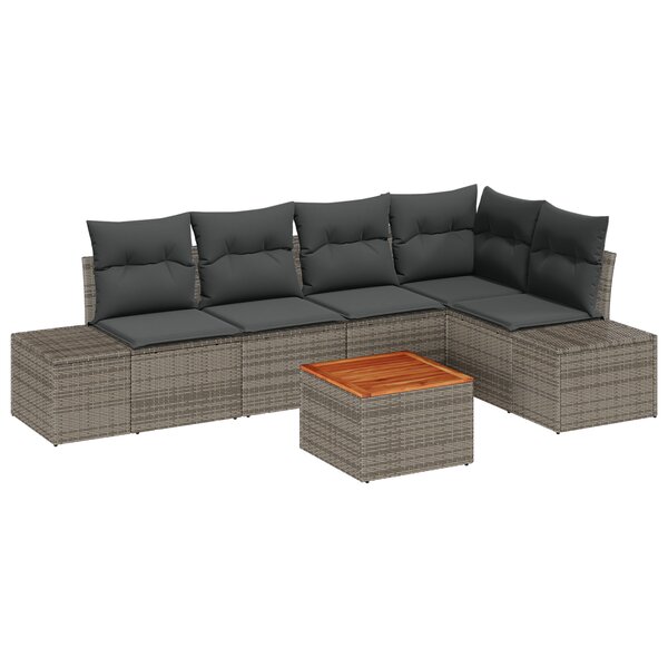 vidaXL Ensemble de 6 Canapés de Jardin avec Coussins Gris Poly Rotin Acacia