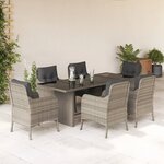 vidaXL Ensemble à manger de jardin et coussins 7 Pièces gris clair rotin